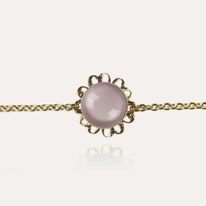 Bracelet fleur perle de verre doré rose roselite
