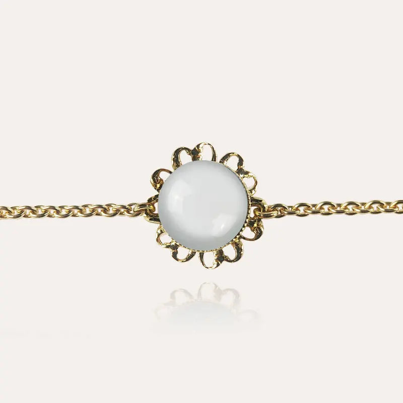 Bracelet fleur perle de verre fantaisie or blanc lumine