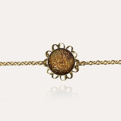 Bracelet fleur perle de verre fin pour femme doré marron orange alara