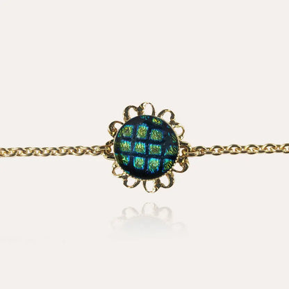 Bracelet fleur perle de verre marque luxe femme or vert charmella