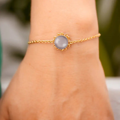 Bracelet fleur perle de verre marque luxe plaqué or rose roselite