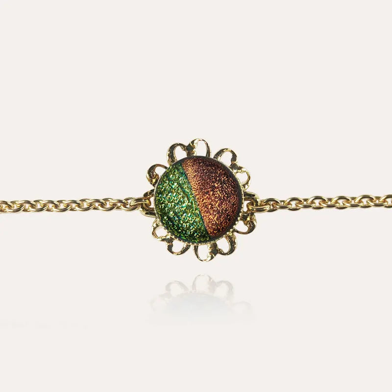 Bracelet fleur perle de verre Murano or marron terriane