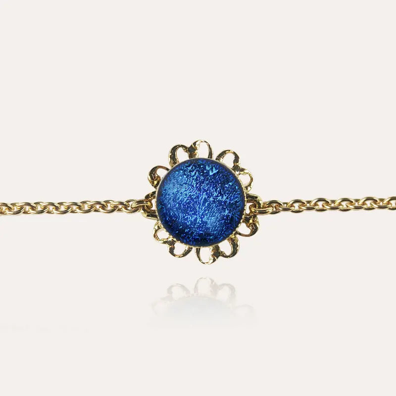 Bracelet fleur perle de verre or pas cher bleu lagonia