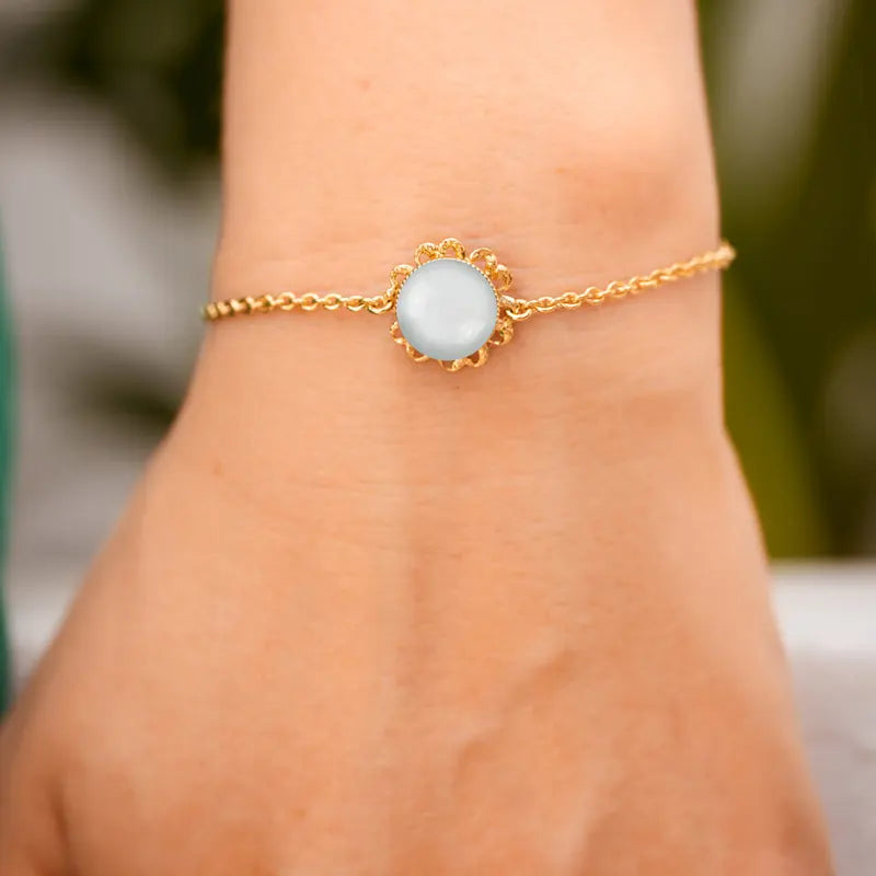Bracelet fleur perle de verre plaqué or blanc lumine