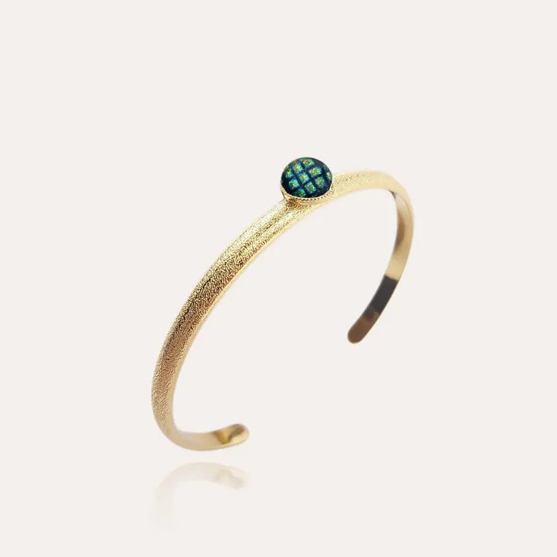 Bracelet jonc diamanté manchette femme or vert charmella
