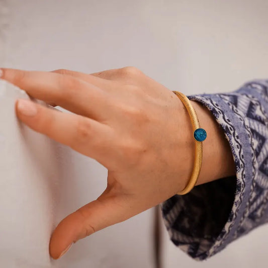 Bracelet manchette femme jonc or bleu azuline