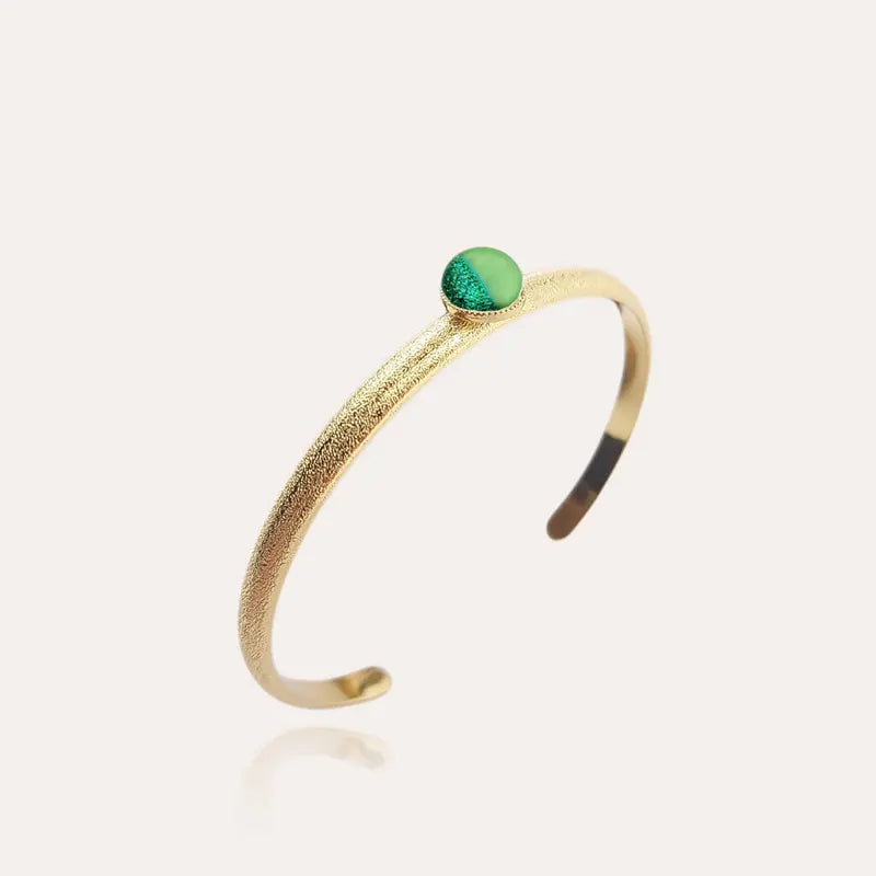Bracelet manchette jonc plaqué or pour femme, couleur vert. avantica
