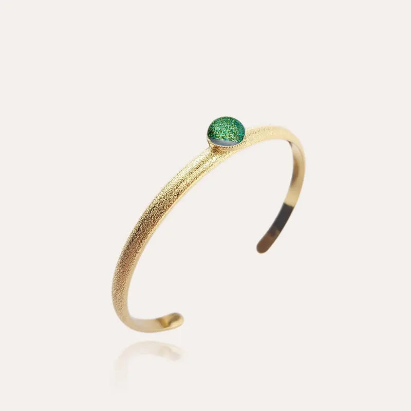 Bracelet manchette jonc doré en or pour femme, couleur vert. orneige