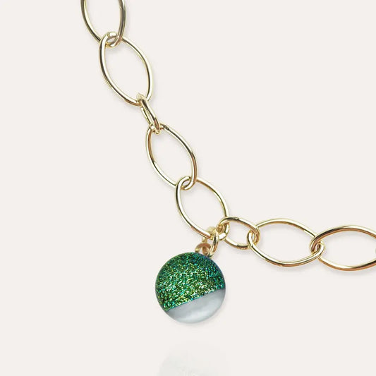 Bracelet pampille anneau femme doré vert orneige