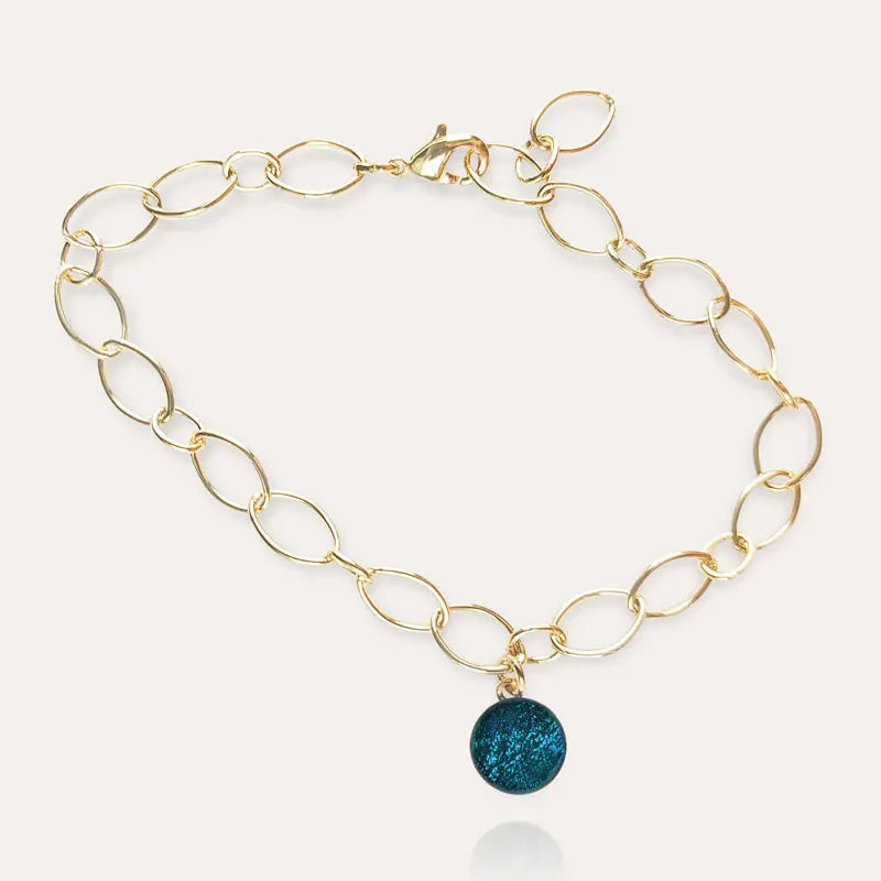 Bracelet pampille en verre ajustable pour femme, plaque or bleu laga
