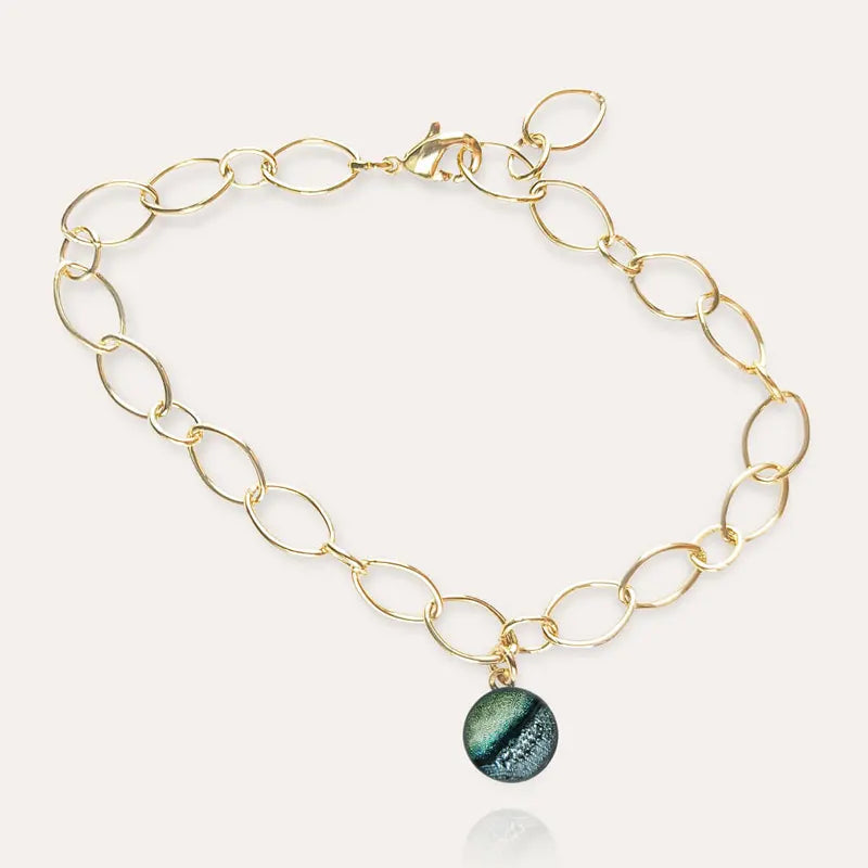 Bracelet pampille en verre ajustable pour femme, plaque or vert oryna