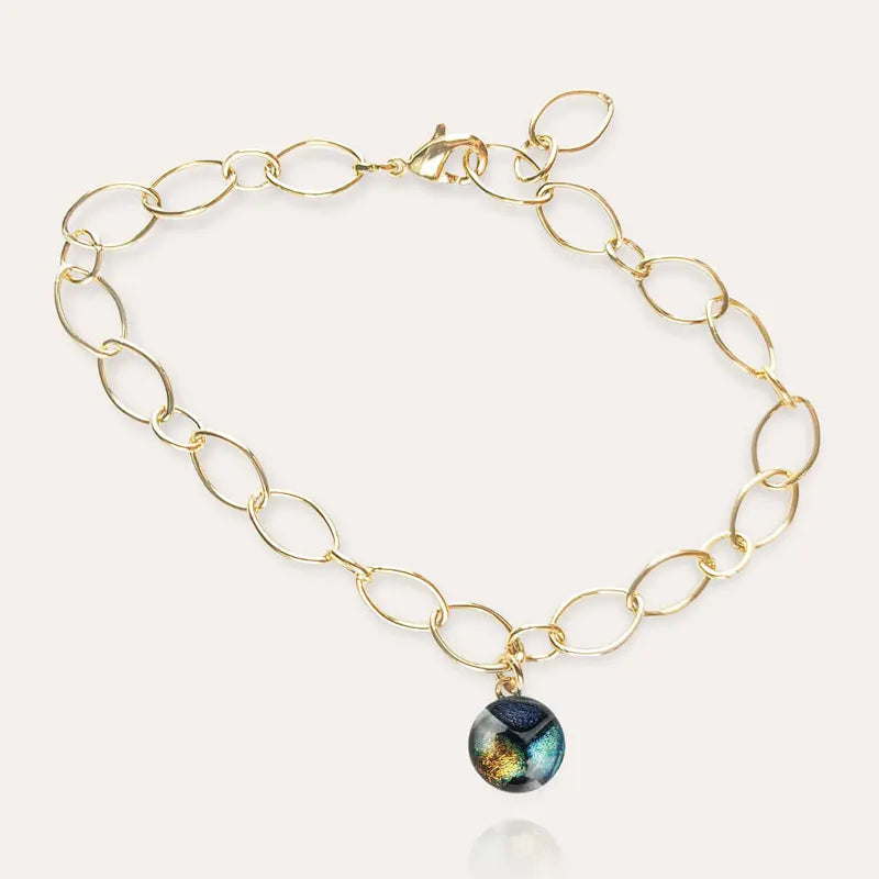 Bracelet pampille en verre artisanal pour femme, doré multicolore elumina