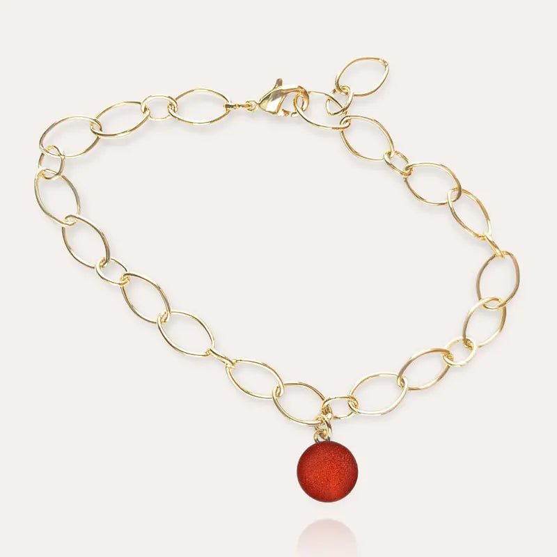 Bracelet pampille en verre artisanal pour femme, plaque or rouge flambesia