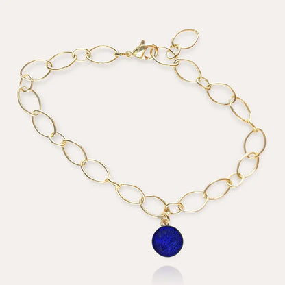 Bracelet pampille en verre avec breloque, doré bleu nocturnelle