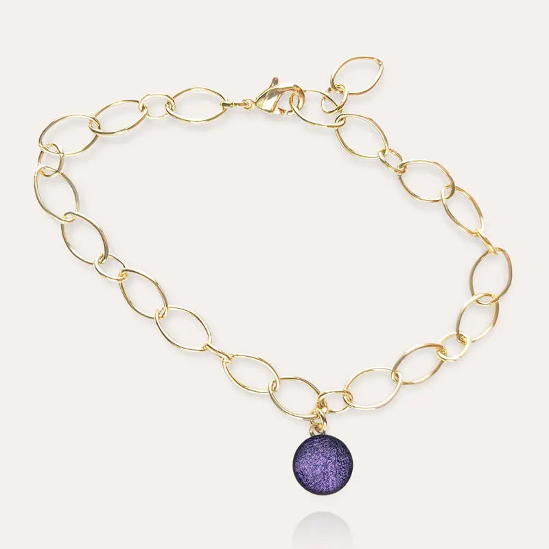 Bracelet pampille en verre avec pendentif, plaque or violet lilalune