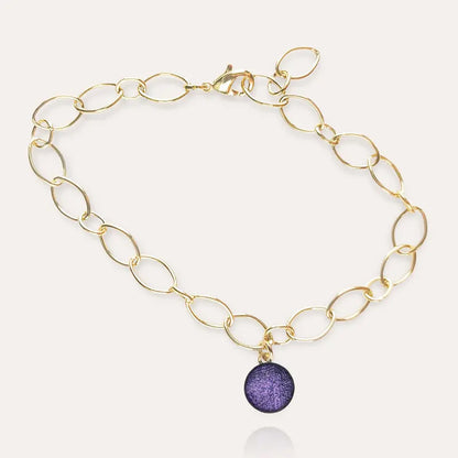 Bracelet pampille en verre avec pendentif, plaque or violet lilalune