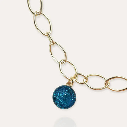Bracelet pampille en verre avec un pendentif en or, bleu azuline