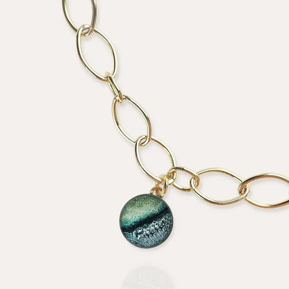 Bracelet pampille en verre bijoux français, plaque or vert oryna