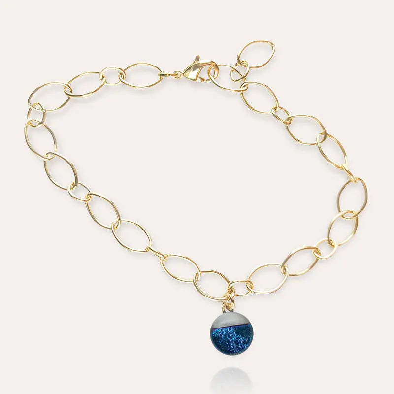 Bracelet pampille en verre bijoux tendance, doré bleu bleuange