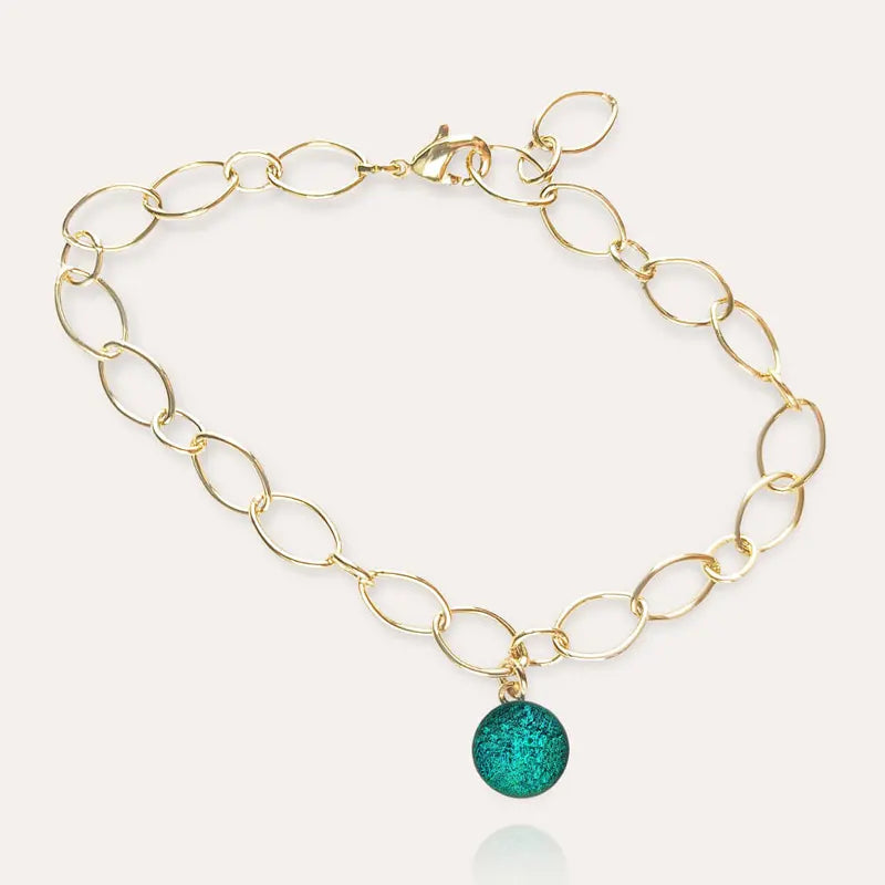 Bracelet pampille en verre bijoux tendance en or, vert emeria