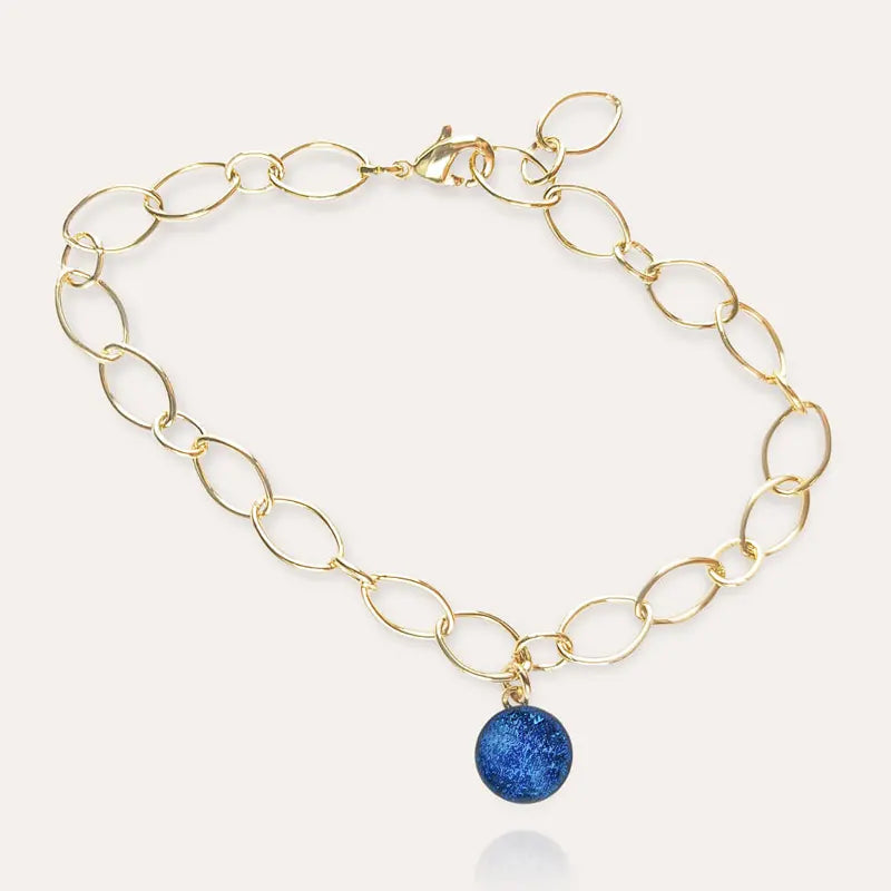 Bracelet pampille en verre charms, doré bleu lagonia