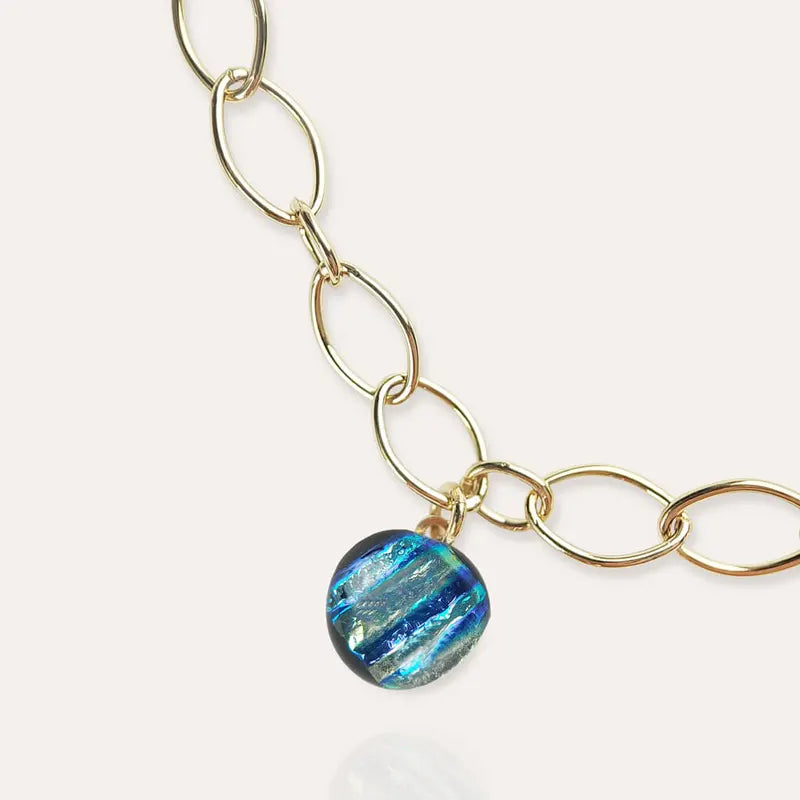 Bracelet pampille en verre fin en  plaque or bleu aeriane