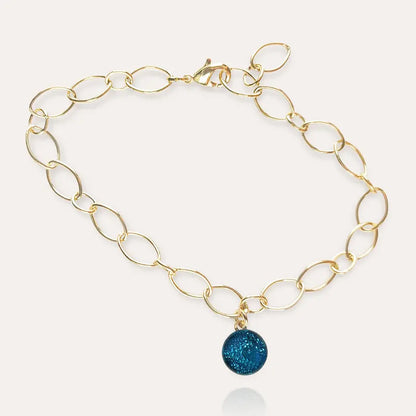 Bracelet pampille en verre made in France en or, bleu azuline