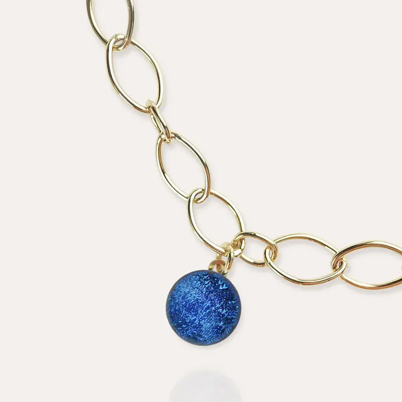 Bracelet pampille en verre ouvert, plaque or bleu lagonia