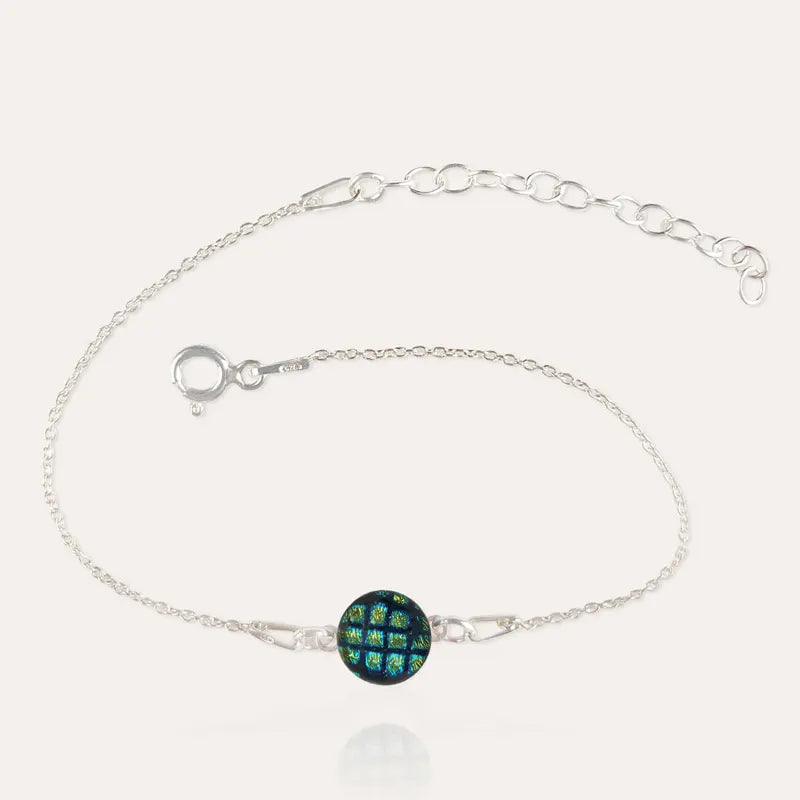 Bracelet perle de verre en argent 925 vert charmella