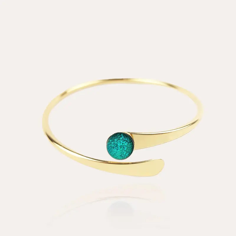 Bracelet rigide pour femme bijoux verre de Murano doré vert emeria