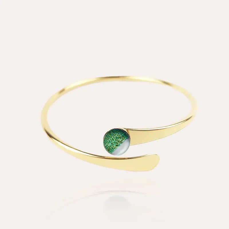 Bracelet rigide pour femme jonc plaqué or vert orneige