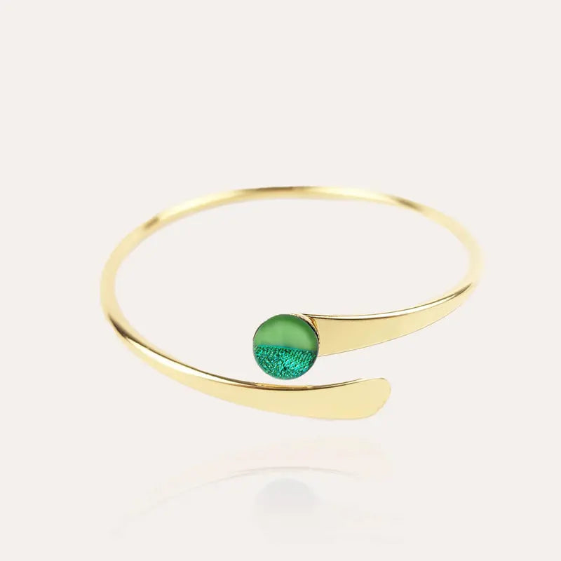 Bracelet rigide pour femme manchette plaqué or vert avantica