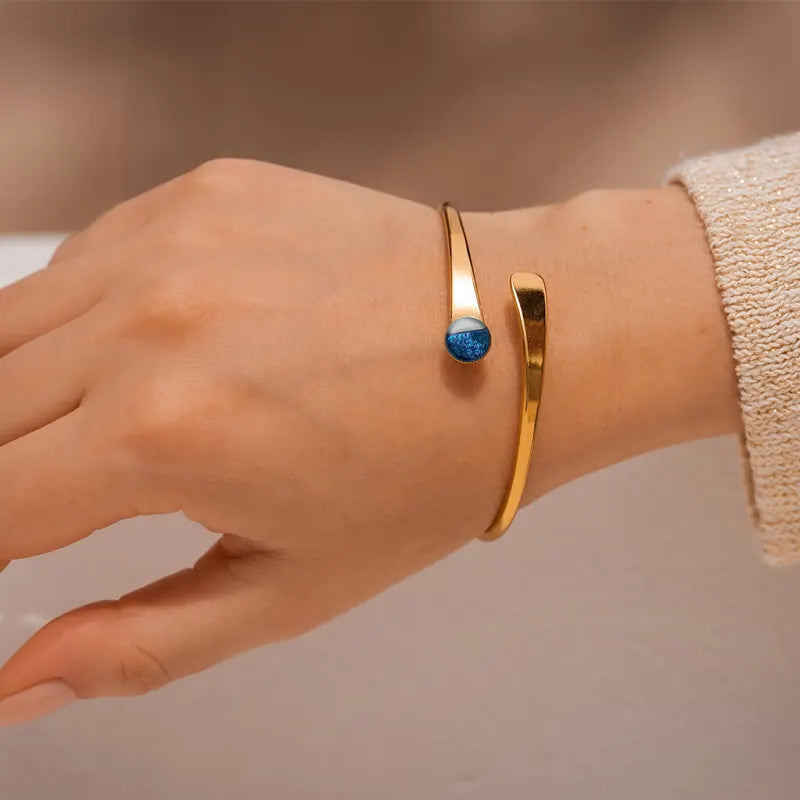Bracelet rigide pour femme perle de verre Murano doré bleu bleuange