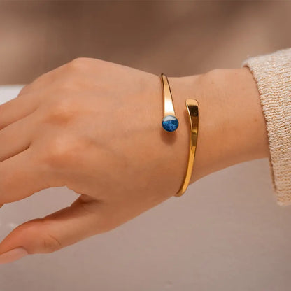 Bracelet rigide pour femme perle de verre Murano doré bleu bleuange