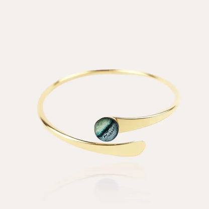 Bracelet rigide pour femme perle de verre Murano doré vert oryna