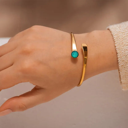 Bracelet rigide pour femme perle de verre Murano or vert emeria