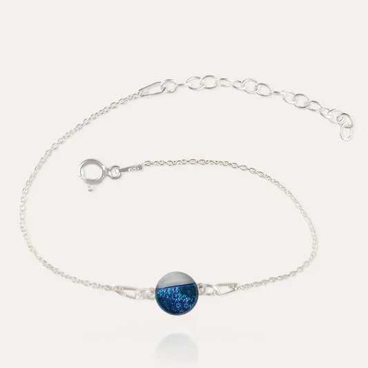 Bracelet simple chaîne fine pour femme en argent massif bleu bleuange