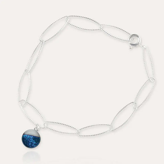 Bracelet torsade anneau femme en argent massif bleu bleuange