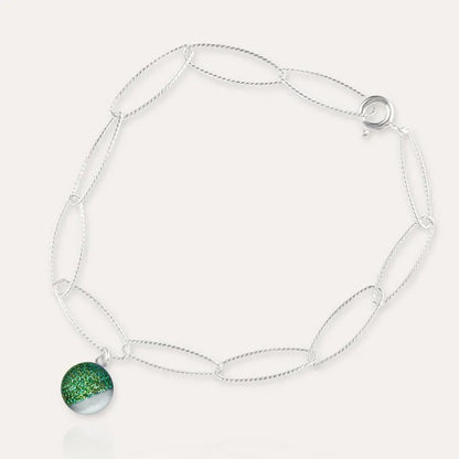 Bracelet torsade avec pendentif en argent massif vert orneige