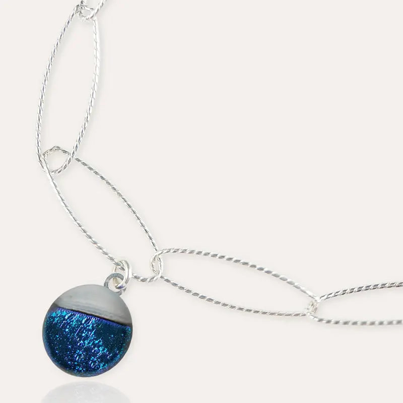 Bracelet torsade avec un pendentif en argent bleu bleuange