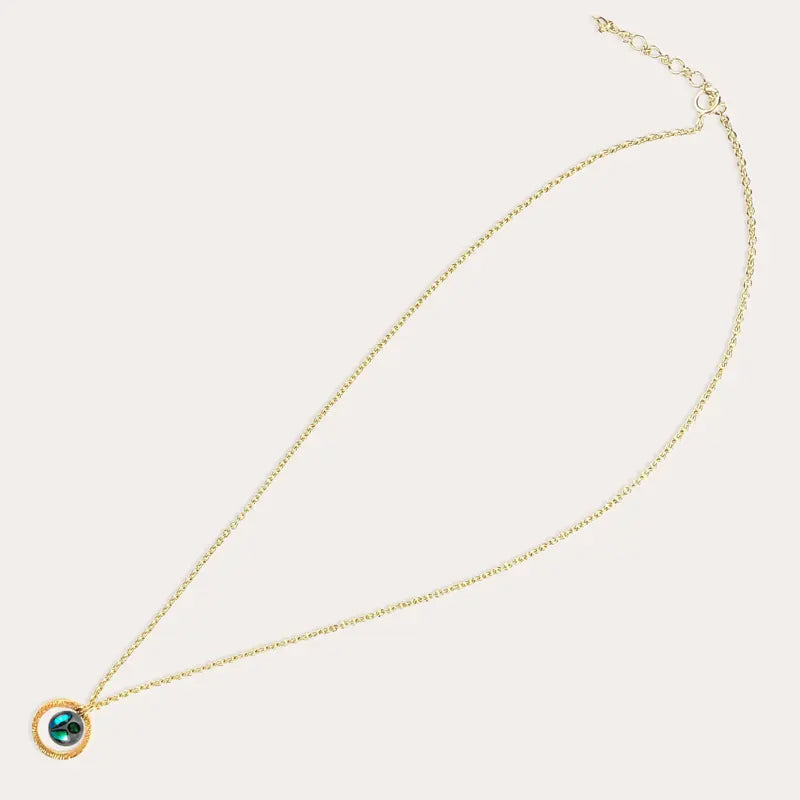 Collier chaîne pour femme original en plaque or, bleu voluca