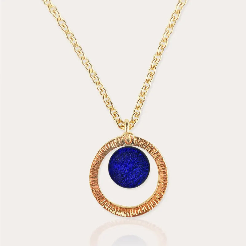 Collier chaîne pour femme avec perles de verre, doré bleu nocturnelle