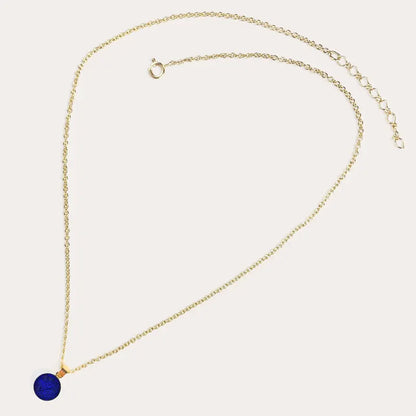 Collier chaîne femme réglable perle de verre Murano en plaque or, bleu nocturnelle