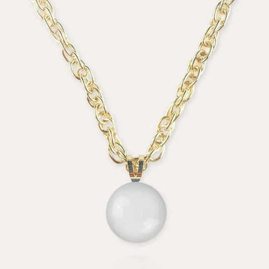 Collier court perle de verre Murano doré blanc lumine