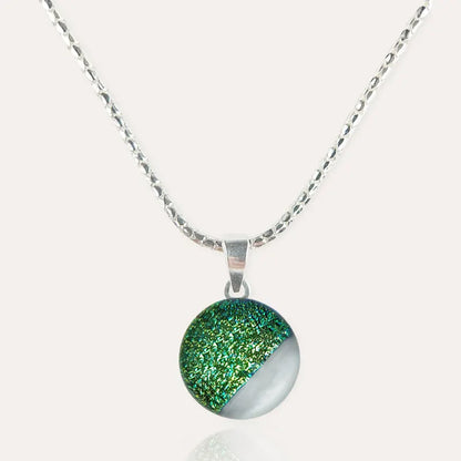 Collier femme perle de verre en argent massif, vert orneige