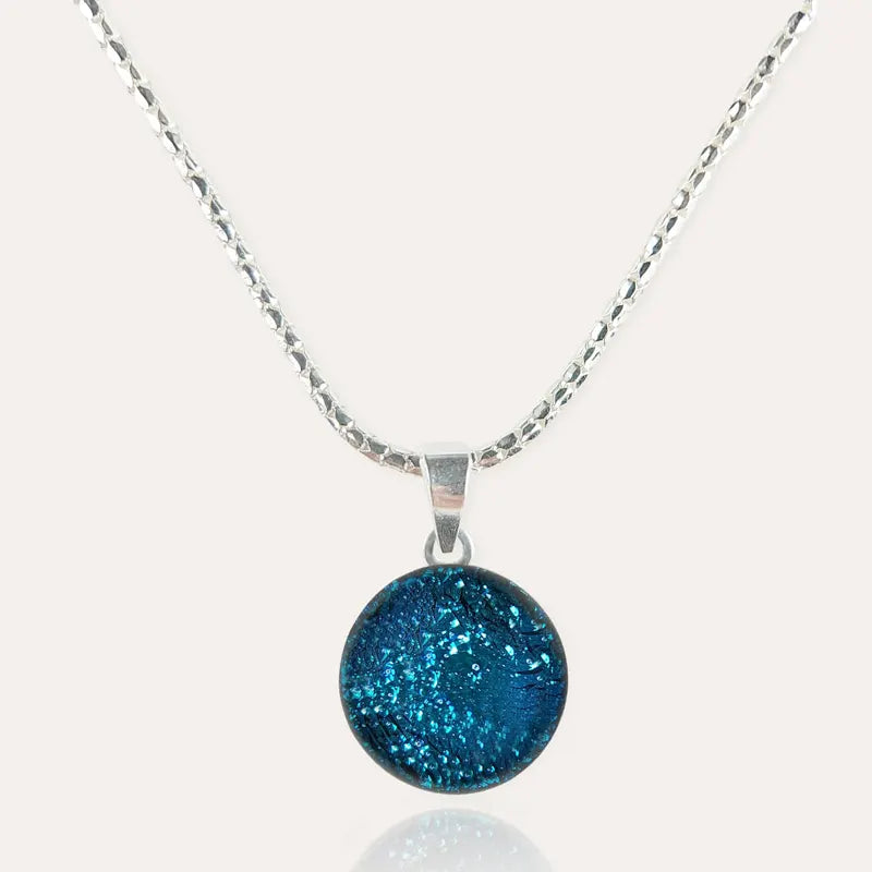Collier femme perles verre en argent 925, bleu azuline