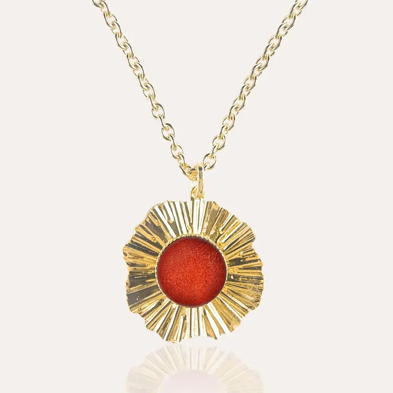 Collier femme réglable fin doré, rouge flambesia