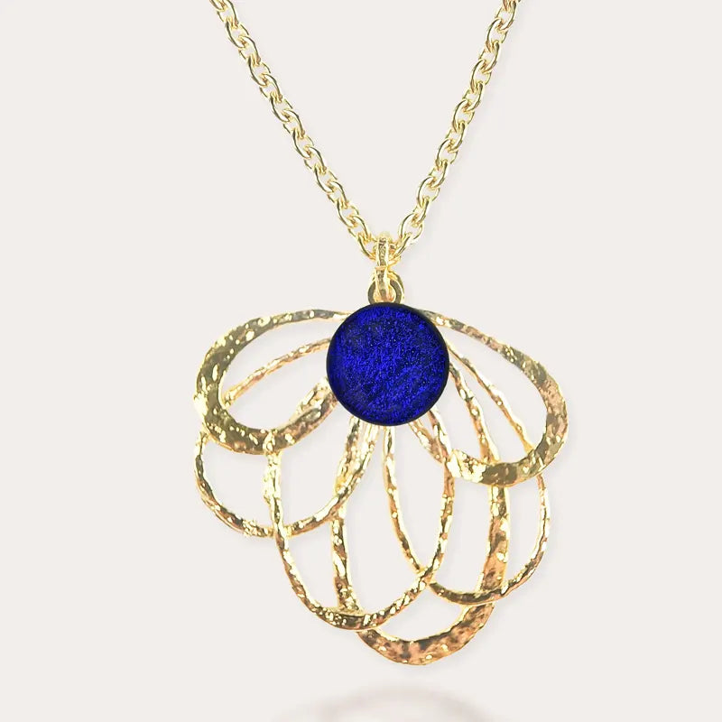 Collier pour femme tendance maman, doré bleu nocturnelle