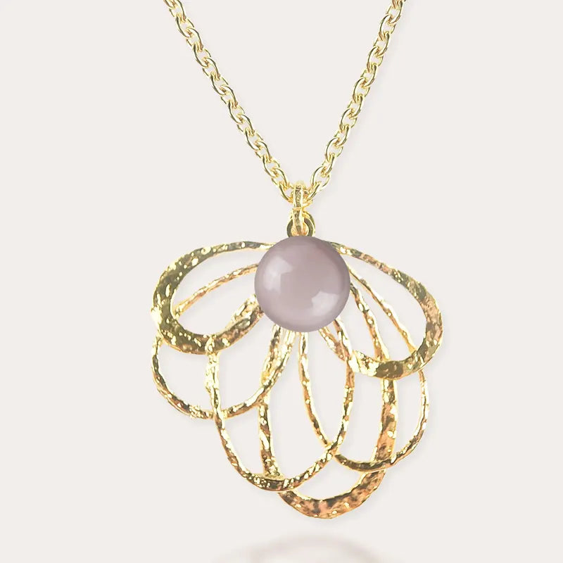 Collier pour femme tendance médaille en or, rose roselite