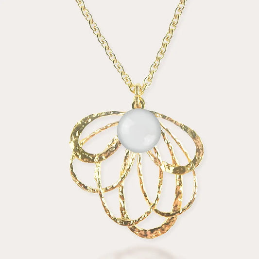 Collier paon femme perle or blanc lumine